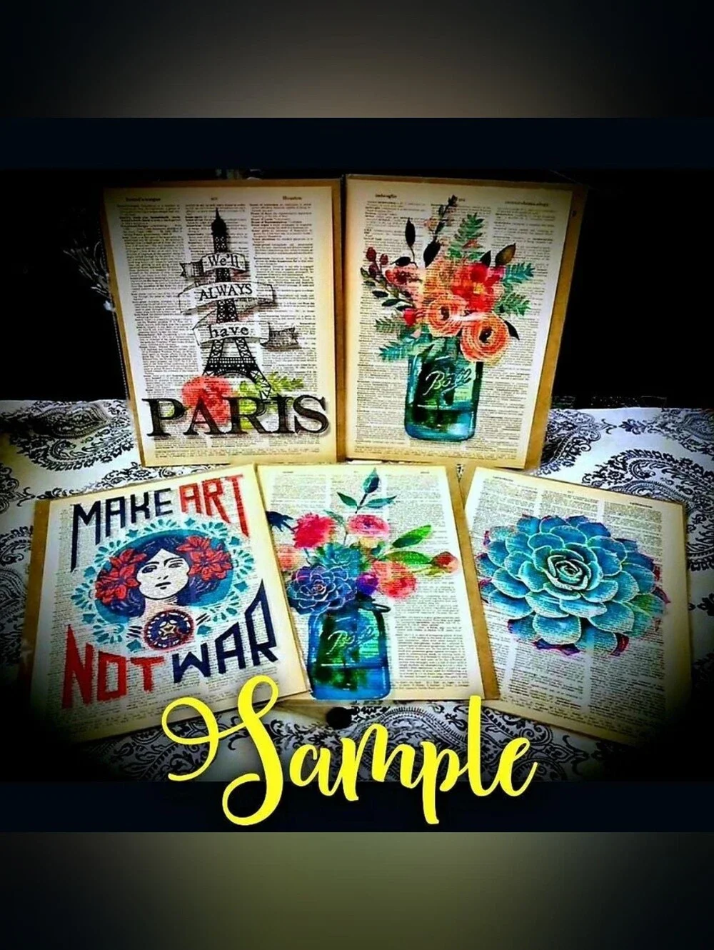Sugar Skull Orange Cat Goth Whimsy Elegant Floral Halloween Dictionary Art Print